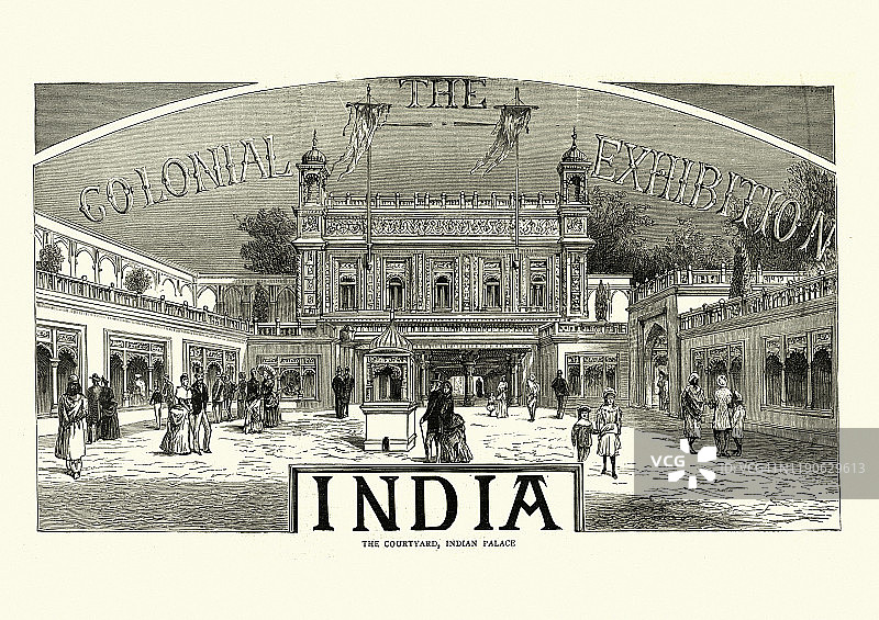 1886年殖民和印度展览会上的印度宫殿图片素材