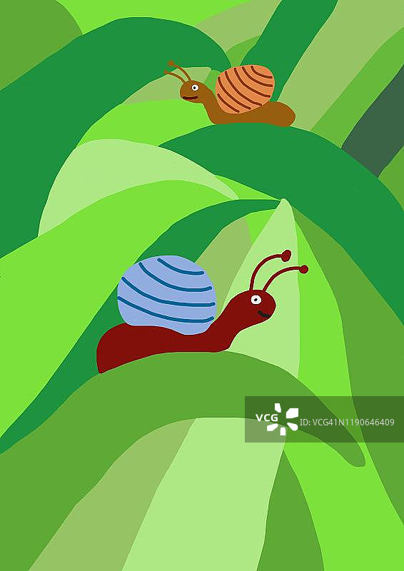 德国树叶上的蜗牛图案插画图片素材