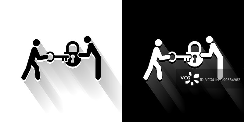 带长阴影的打开锁黑白图标图片素材