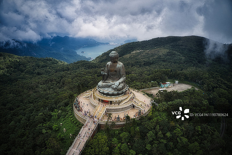 中国香港宝莲禅寺天坛大佛航拍图片素材