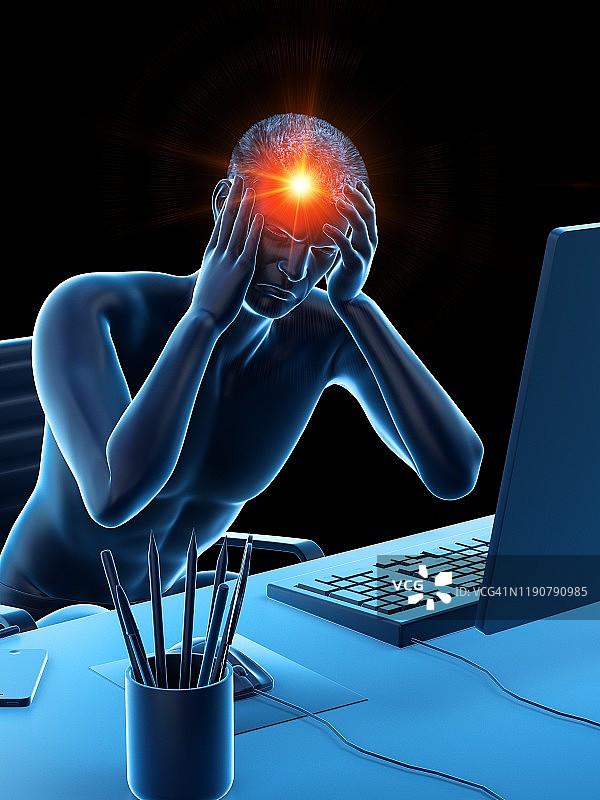 头痛的办公室职员，概念插图图片素材