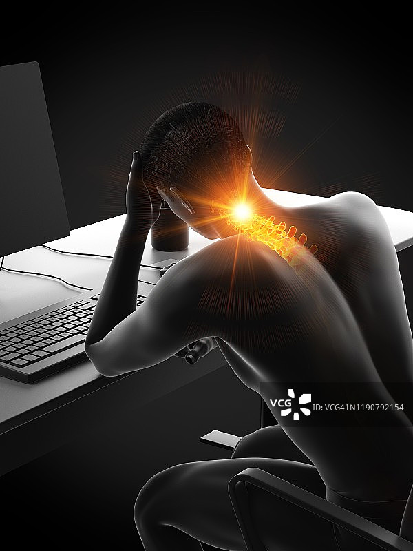 颈椎疼痛的上班族，概念插图图片素材