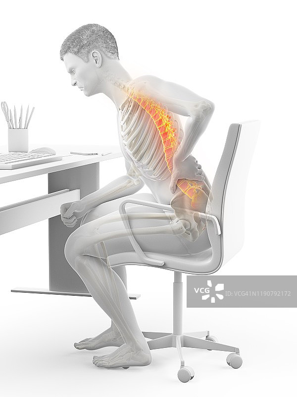 久坐引起的背痛概念插画图片素材