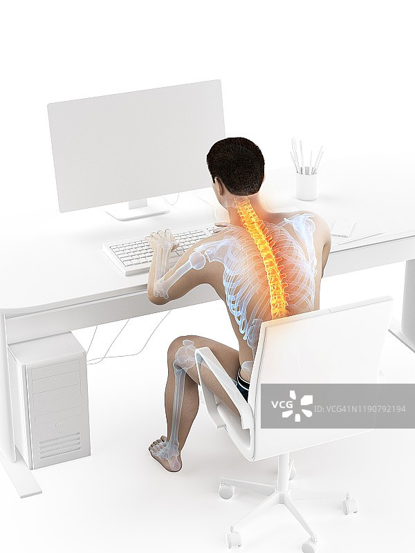 久坐引起的背痛概念插画图片素材