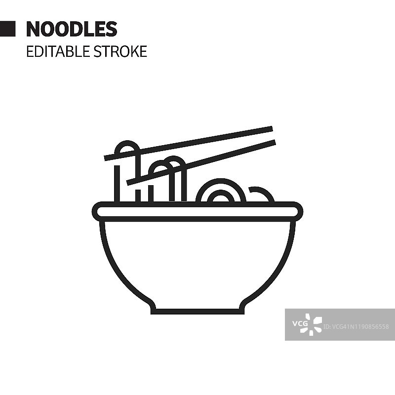 面条线性图标，轮廓矢量符号图，像素完美，可编辑描边图片素材
