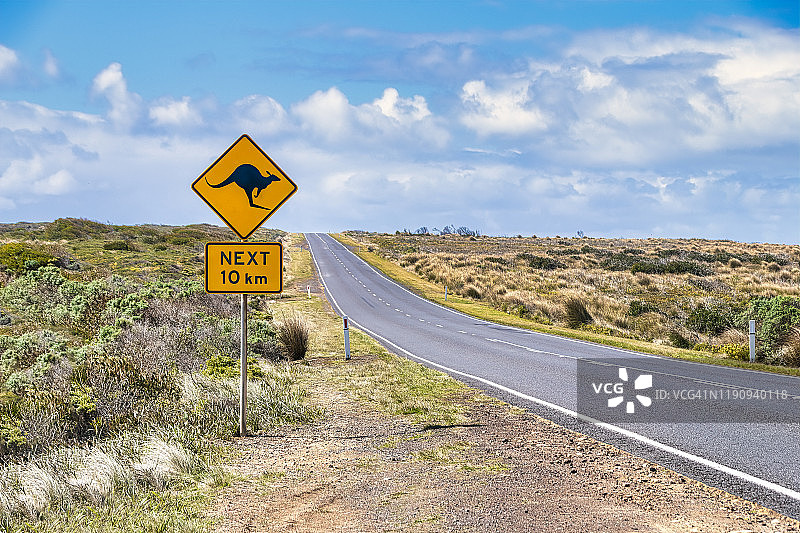 澳大利亚维多利亚州大洋路上的袋鼠过路标志图片素材