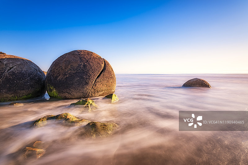 新西兰南岛科科赫海滩摩拉基巨石图片素材