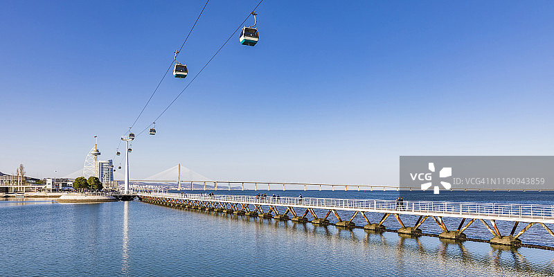 葡萄牙里斯本，横跨特茹河的架空缆车图片素材