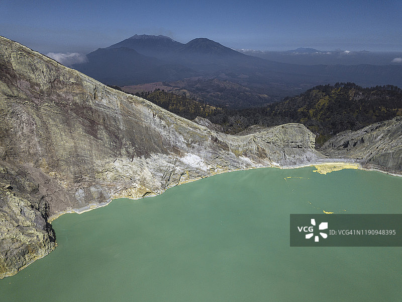 印度尼西亚爪哇岛伊真火山绿色硫磺湖航拍图片素材