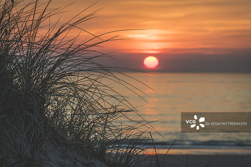 荷兰南荷兰省诺德韦克海边日落图片素材