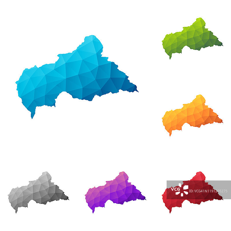 Low Poly风格的中非共和国地图 - 彩色多边形几何设计图片素材