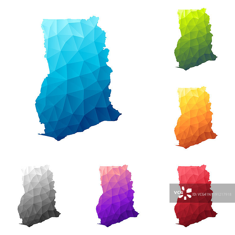 Low Poly风格的加纳地图 - 彩色多边形几何设计图片素材