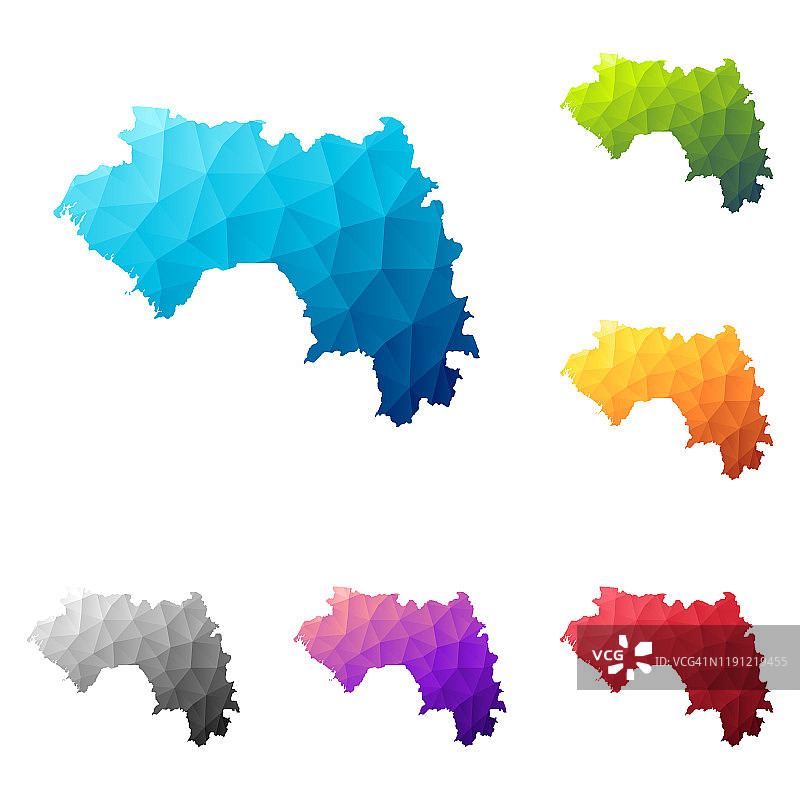 低多边形风格的几内亚地图 - 彩色多边形几何设计图片素材