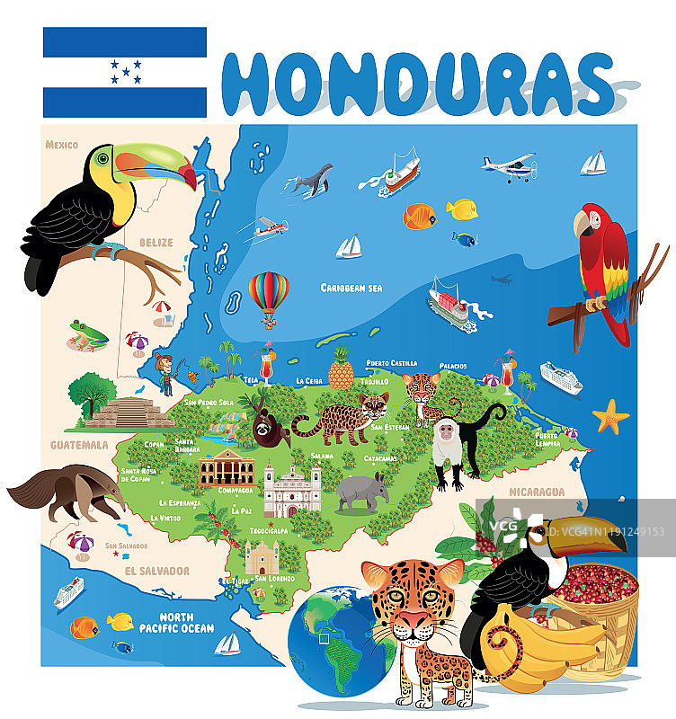 洪都拉斯旅游地图：特古西加尔巴等城市图片素材