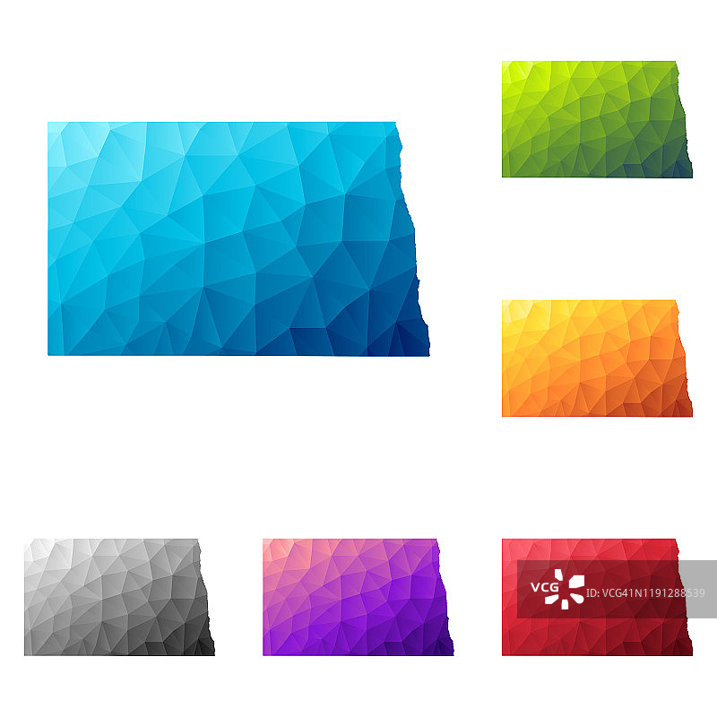 Low Poly风格的北达科他州地图-彩色多边形几何设计图片素材