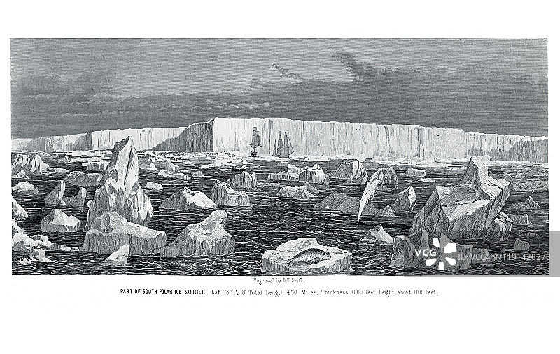 古董插图 - 冰山，《大众百科全书》出版于1894年。此艺术品的版权已过期图片素材