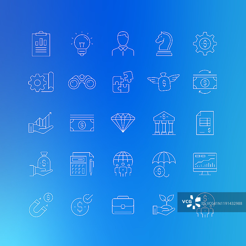 与业务和金融相关的矢量线性图标 - 可编辑笔触图片素材