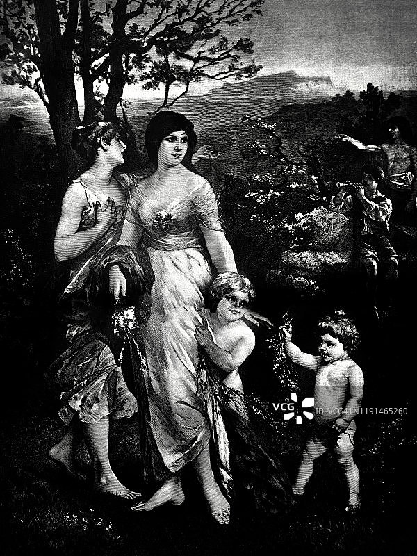 文艺复兴时期天使与女性场景图片素材