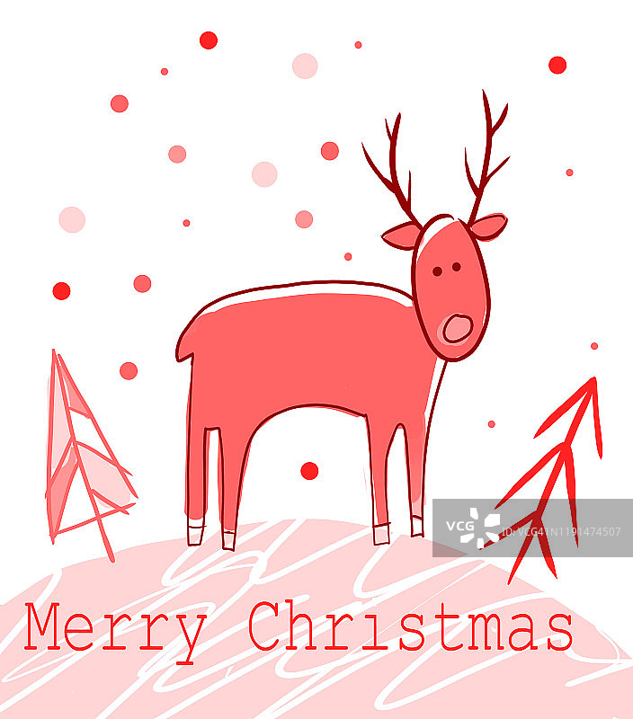 圣诞驯鹿插画，圣诞贺卡图片素材