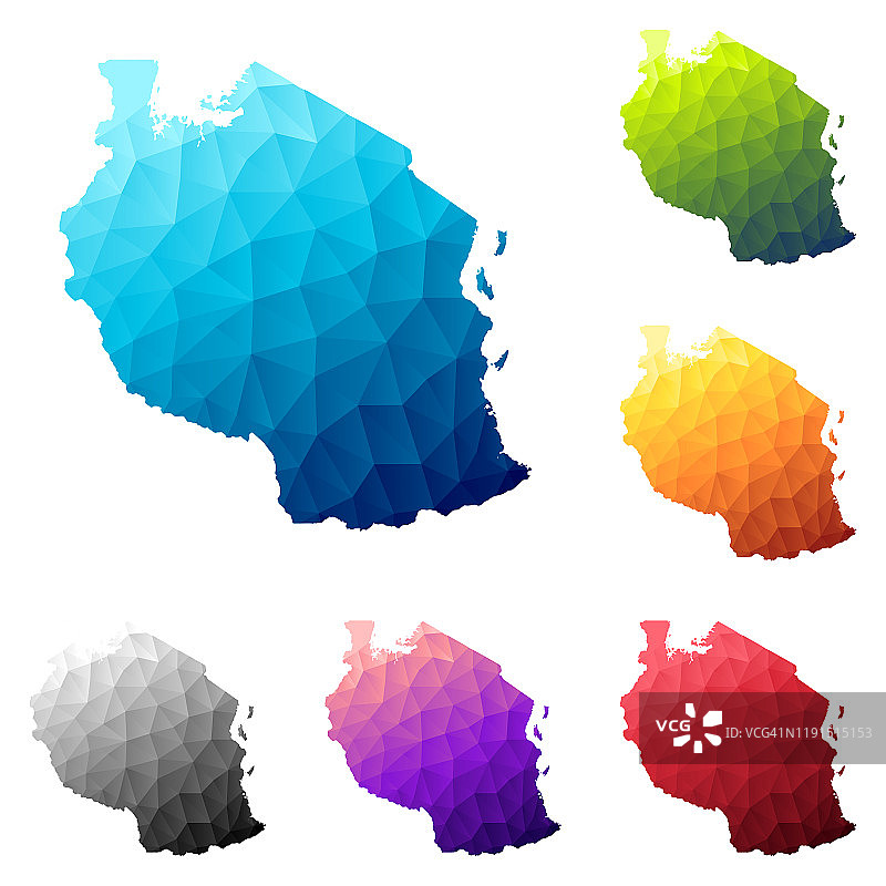 Low Poly风格的坦桑尼亚地图 - 彩色多边形几何设计图片素材