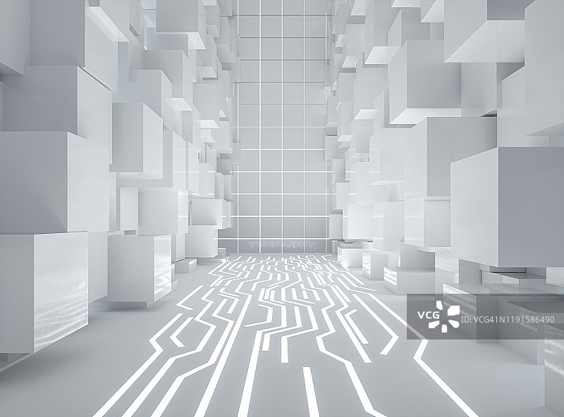 未来主义室内设计3D渲染背景图片素材