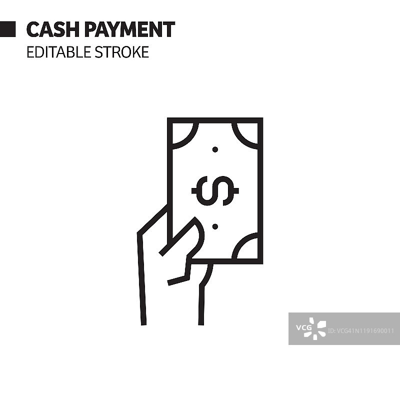 现金支付线性图标，轮廓矢量符号插图。像素完美，可编辑笔触。图片素材