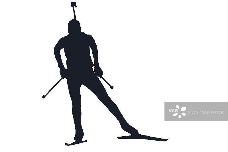 越野滑雪的冬季两项竞争者，白色背景上的轮廓图片素材