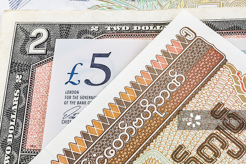 旧版外币纸币，含英国5英镑图片素材