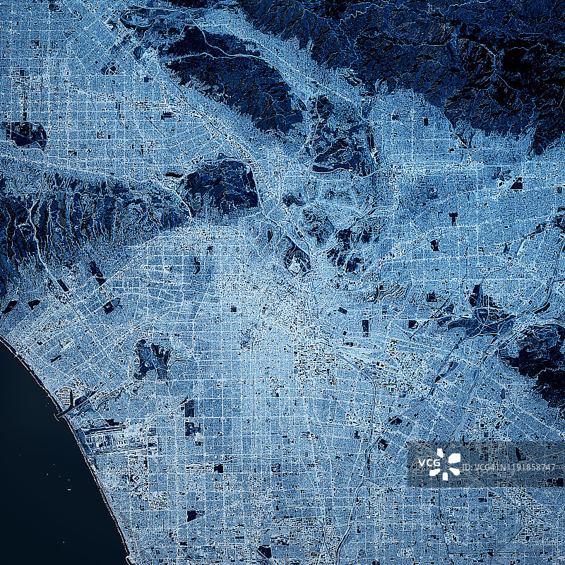 2019年3月美国洛杉矶3D渲染地图蓝顶视图图片素材