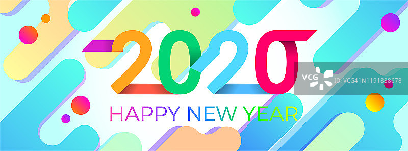 2020新年快乐。纸张复古几何明亮风格的假日传单，问候，邀请，新年快乐或圣诞贺卡。假日背景，海报，横幅。矢量插图。图片素材