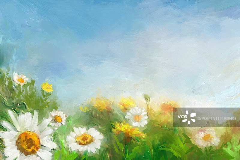 夏日草地油画图片素材