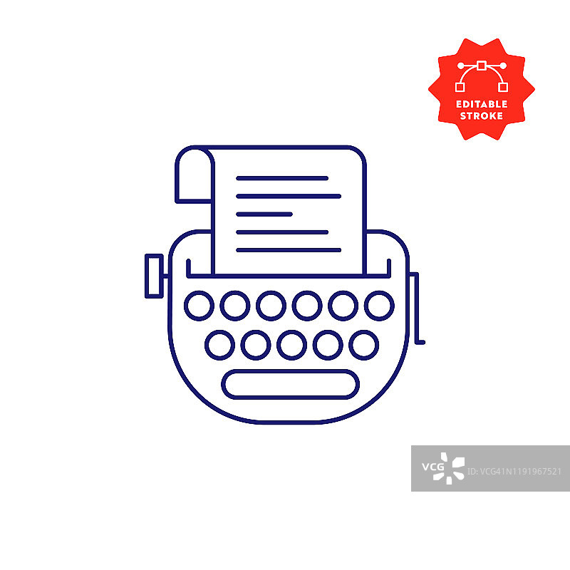 带可编辑笔触和像素完美效果的打字机单线图标图片素材