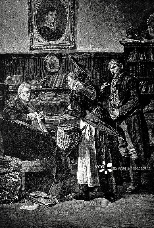 办公室里与两名男人交谈的女人图片素材