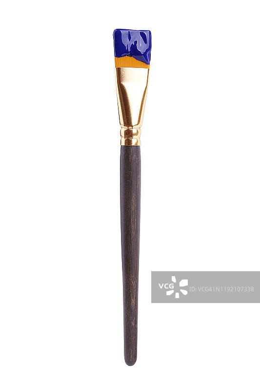 白色背景上孤立的蓝色油漆刷图片素材