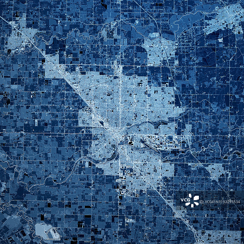 2019年11月莫德斯托加州3D渲染地图蓝色顶视图图片素材