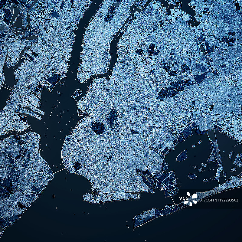 2019年4月纽约布鲁克林3D渲染地图蓝顶视图图片素材