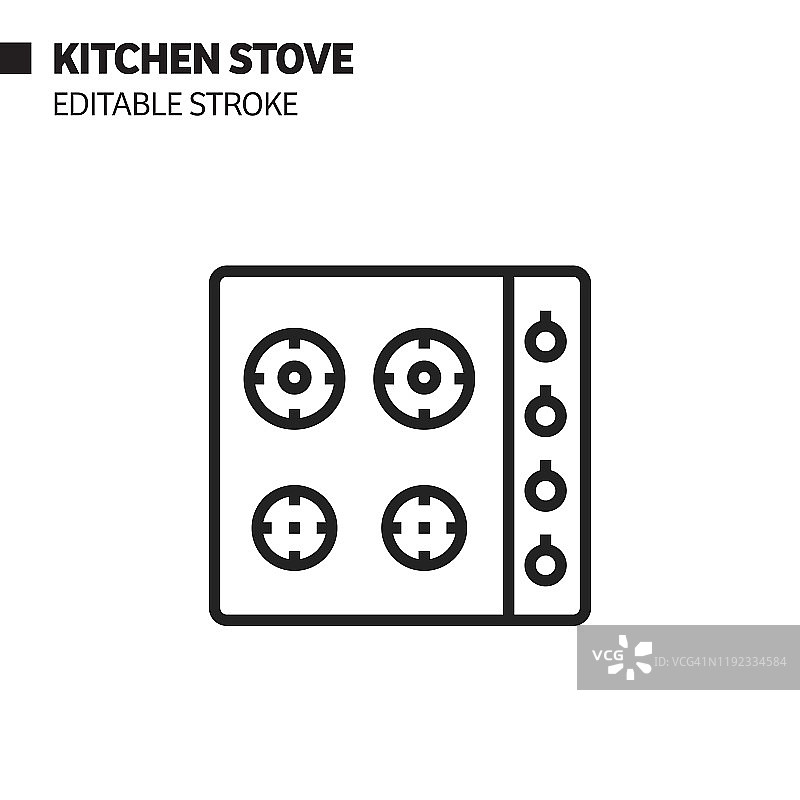 厨房炉灶线性图标，矢量符号图，像素完美，可编辑笔触图片素材