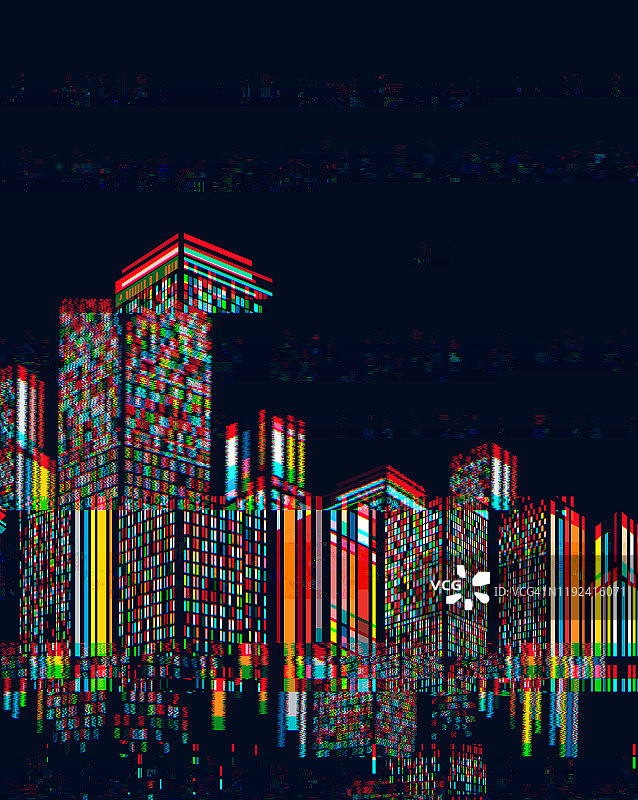 数字增强故障风格抽象城市建筑背景图片素材