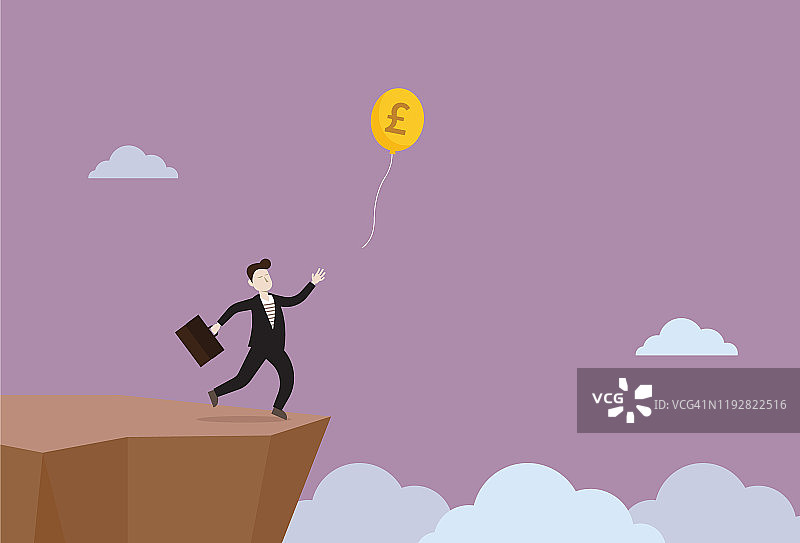 商人试图在悬崖上抓住英镑图片素材