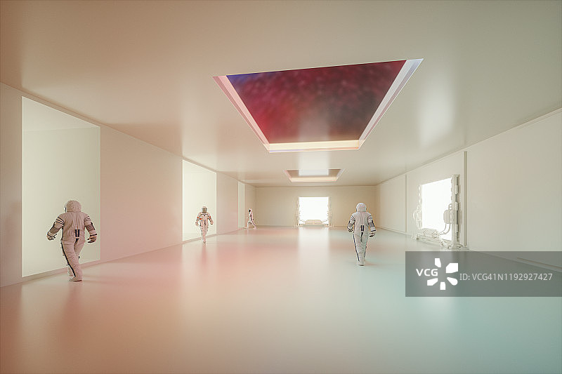 宇航员在稀疏的宇宙飞船中行走图片素材