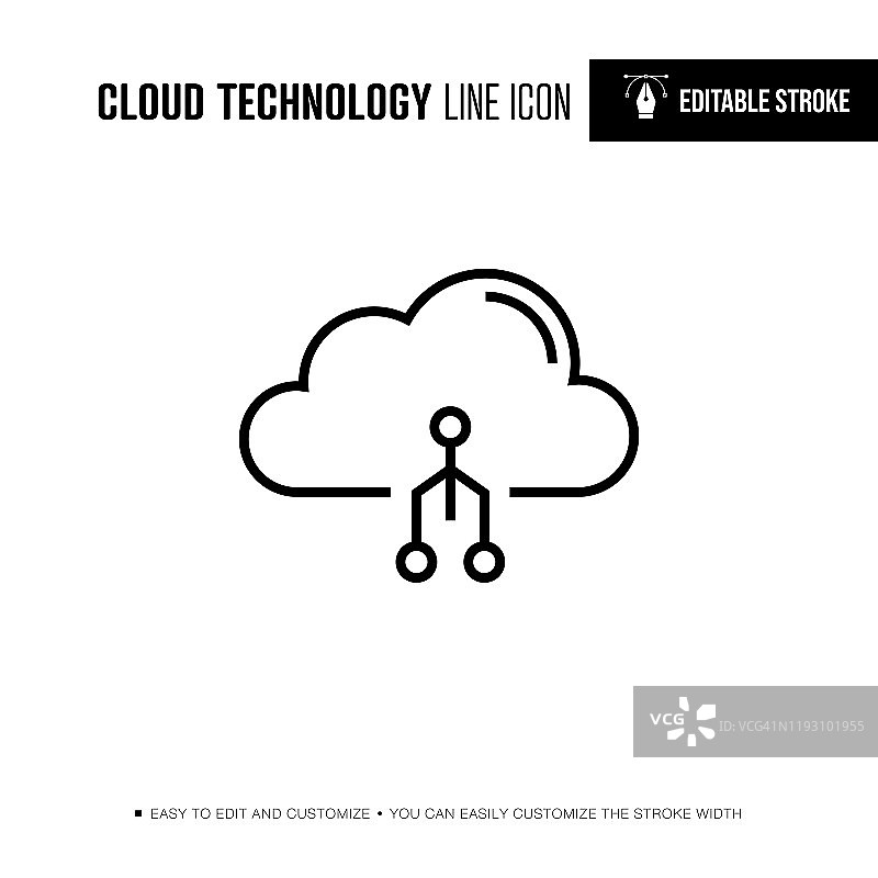 云技术线条图标 可编辑描边图片素材