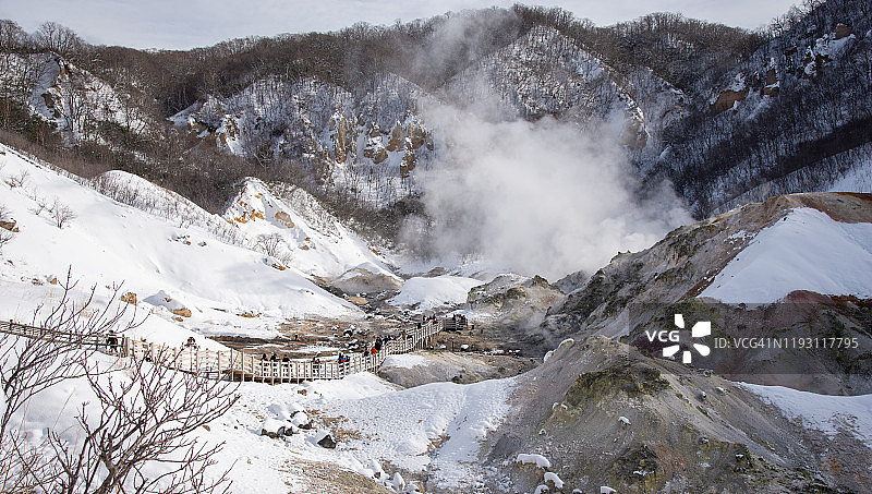 日本北海道登别地狱谷冬季景色图片素材