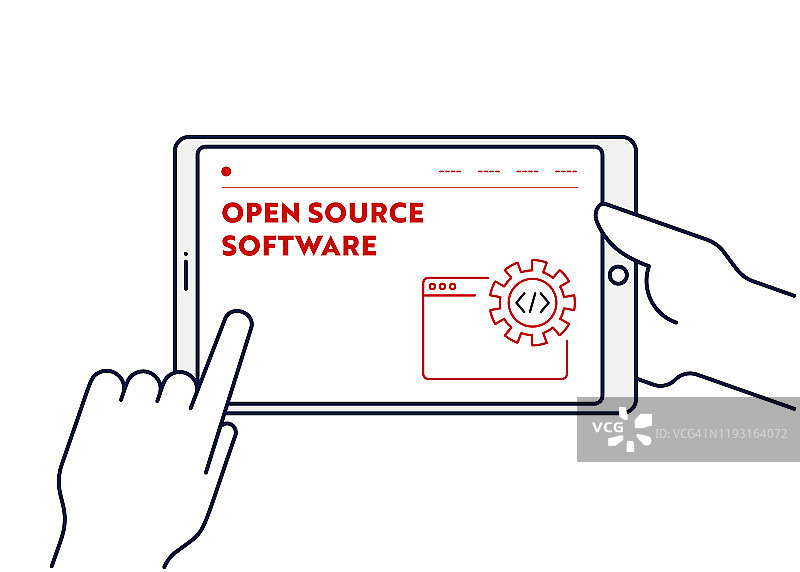 开源软件概念矢量线条插画（可编辑描边和像素完美）图片素材