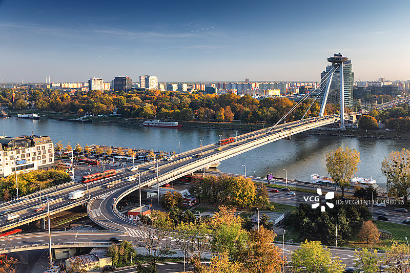 布拉迪斯拉发SNP大桥鸟瞰图图片素材