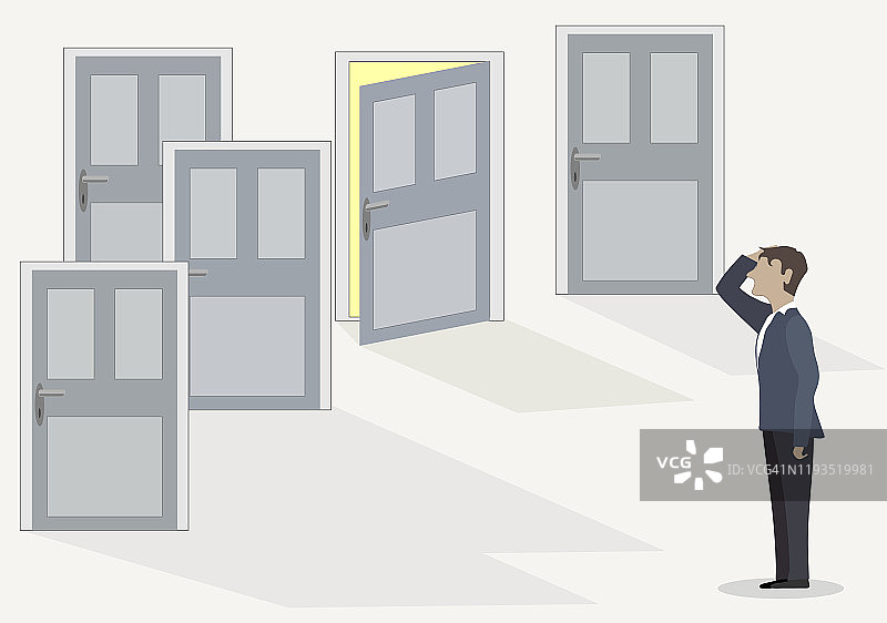 站在门前的商人，选择道路图片素材