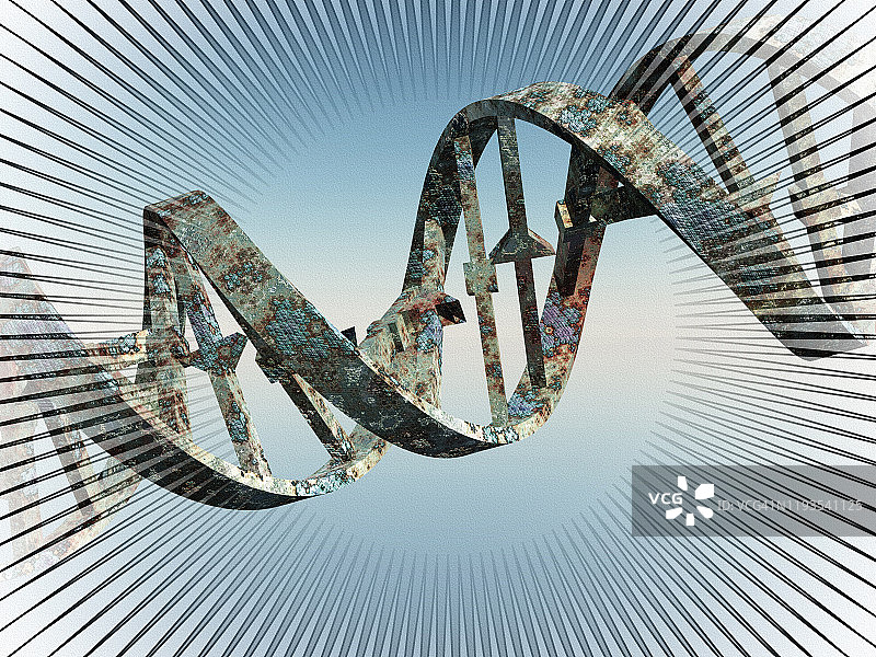 超现实的数字艺术：受损的锈蚀DNA链图片素材