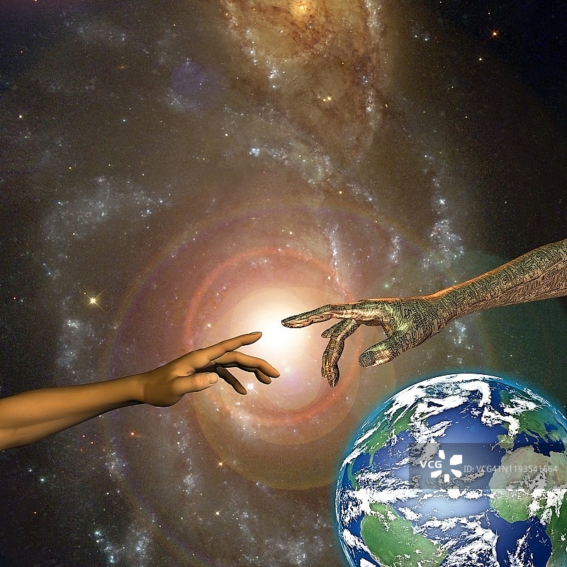 男人、机器与地球图片素材