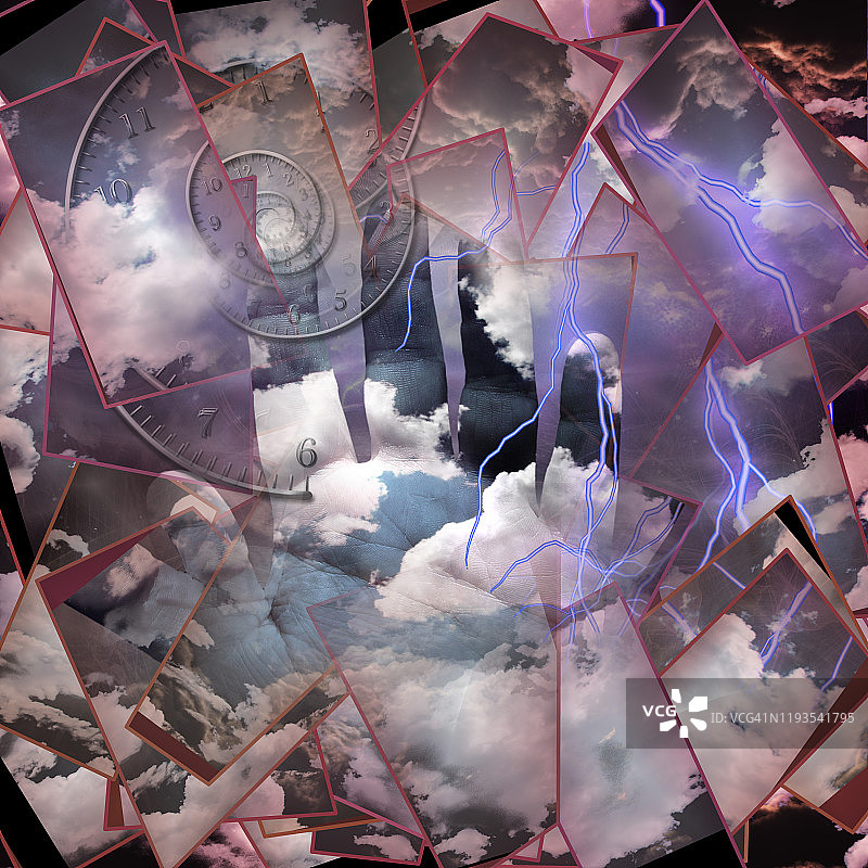 时间的力量：上帝之手控制时间螺旋的3D渲染图片素材