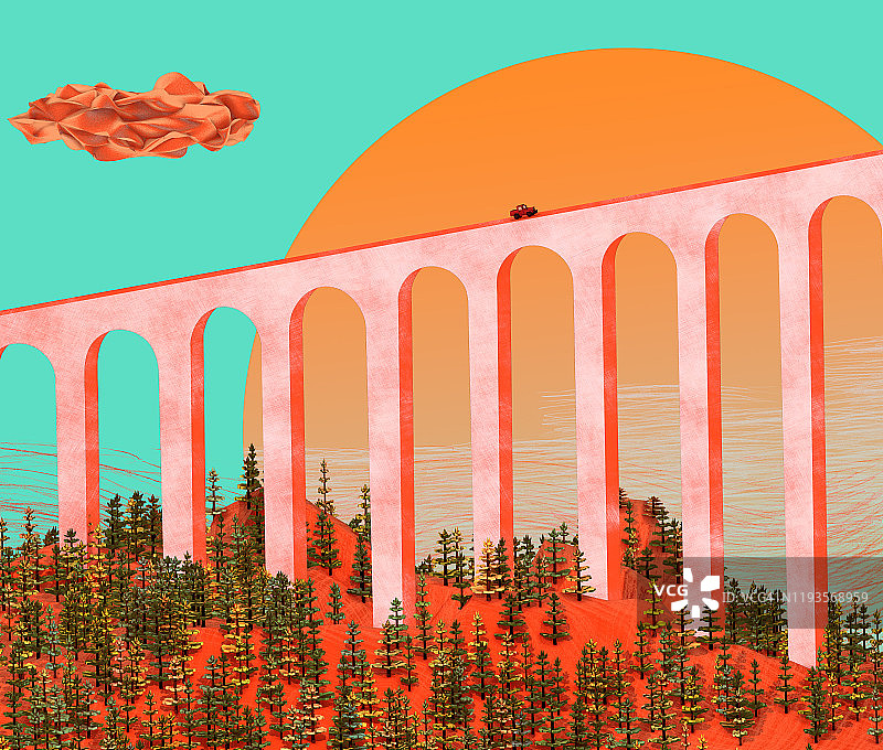 粉色拱桥图片素材