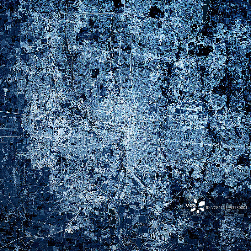 俄亥俄州哥伦布3D渲染地图蓝色俯视图2019年9月图片素材